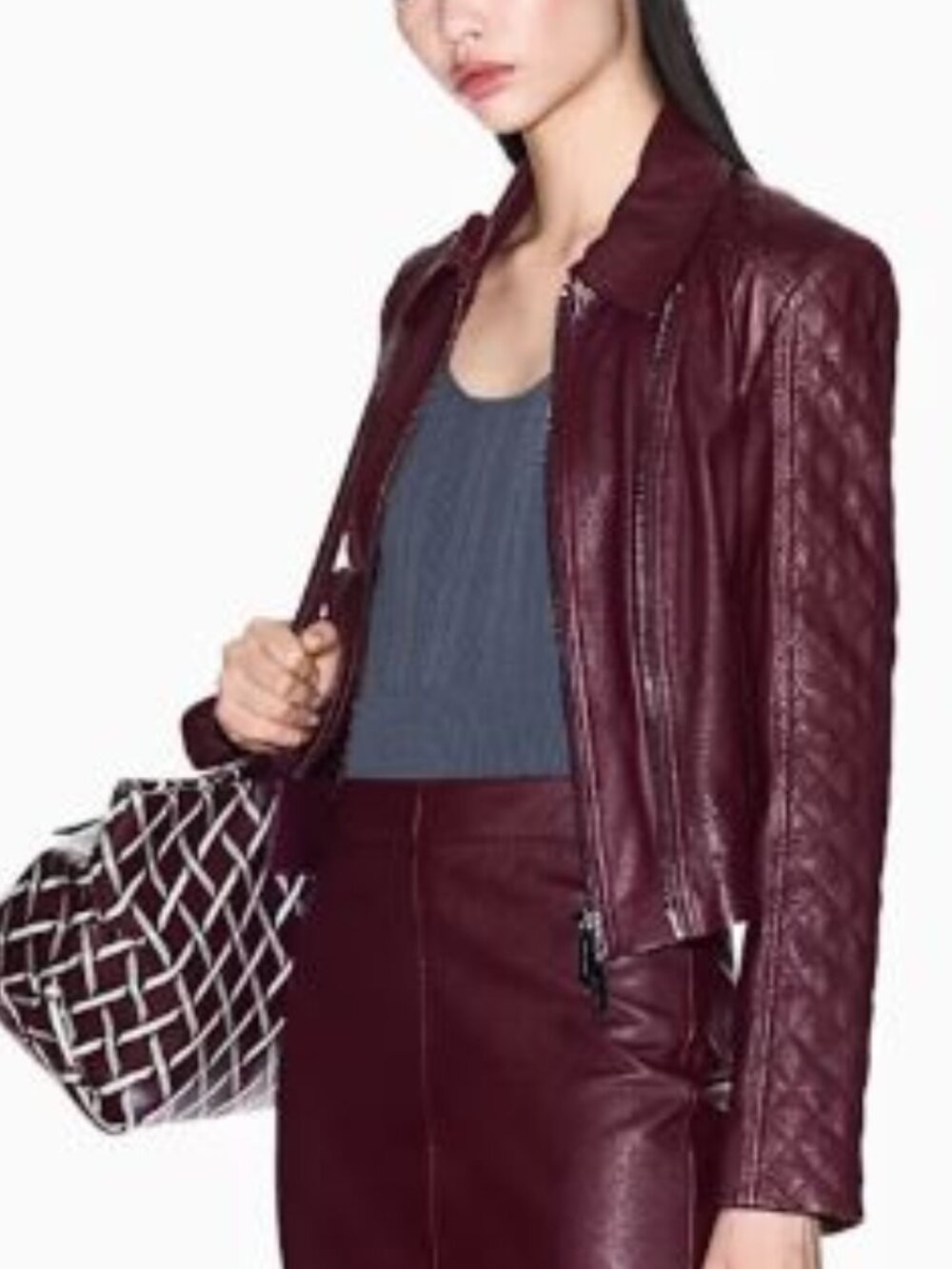 ARMANI EXCHANGE, SIZE M, BURGUNDY 100% SHEEP LEATHER BIKER JACKET